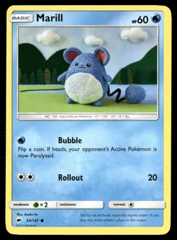 Marill 34/147 Common Burning Shadows Pokemon Near Mint - Image 1
