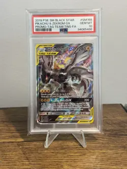2019 Pokemon SM BSP Tag Team Tins Promo #SM168 Pikachu & Zekrom GX PSA 10 GEM MT - Image 1