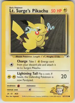 Pokemon TCG Lt. Surge's Pikachu Common Gym Heroes 081/132 - Image 1