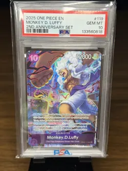 2025 ONE PIECE ENGLISH VERSION 2ND ANNIVERSARY SET #119 MONKEY D. LUFFY PSA 10 - Image 1