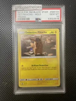 2019 POKEMON SM BLACK STAR PROMO #SM194 DET.PIKACHU-HOLO PROMO PSA 10 - Image 1