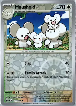 Pokemon Card - Maushold 074/091 Paldean Fates Uncommon Reverse Holo Near Mint - Image 1