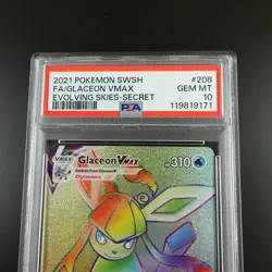 PSA 10 Glaceon Vmax 208/203 Pokemon Evolving Skies Rainbow Rare Graded Card - Image 2