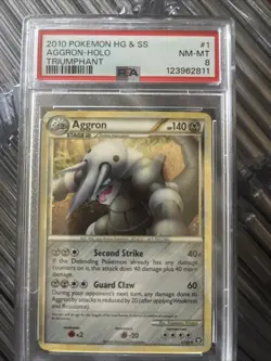 2010 Pokemon HGSS Triumphant Aggron Holo Rare PSA 8 - Image 1
