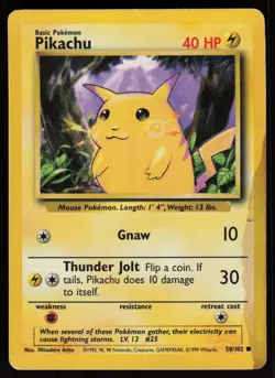 PIKACHU 58/102 COMMON BASE SET UNLIMITED POKEMON HP - Image 1
