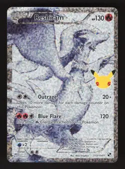 Reshiram 113/114 Pokemon Celebrations Black & White Holo Full Art Card - Image 1