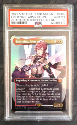 2025 MAGIC MTG FINAL FANTASY 0400 LIGHTNING ARMY OF ONE BORDERLESS FOIL PSA 10 - Image 1