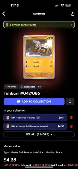 Timburr 047/086 Master Ball Holo Pokemon SV: Black Bolt English - Image 3