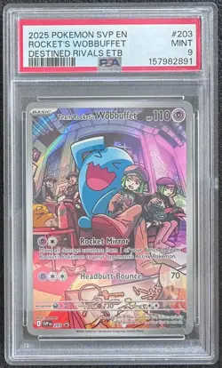 2025 POKEMON SVP EN-SV BLACK STAR PROMO #203 TEAM ROCKET'S WOBBUFFET PSA 9 - Image 1