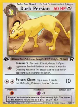 Dark Persian 42/82 Uncommon Team Rocket 1st Edition Non Holo Pokemon Card - Image 1