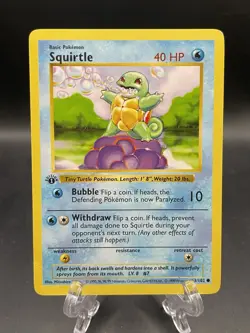 Pokemon TCG Squirtle 63/102 Base Set Shadowless 1st Edition 1999 MP CREASE - Image 1