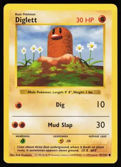 Diglett 47 Unlimited 102 C Base Set Shadowless Pokemon Lightly Played - Image 1