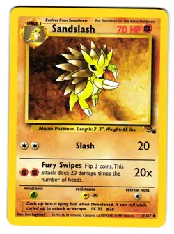 Sandslash 41/62 Uncommon Fossil Pokemon Unlimited Lightly Played - Image 1