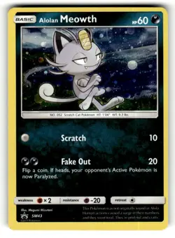 Alolan Meowth - SM43 Promo Sun & Moon Promo Holo Pokemon Lightly Played - Image 1