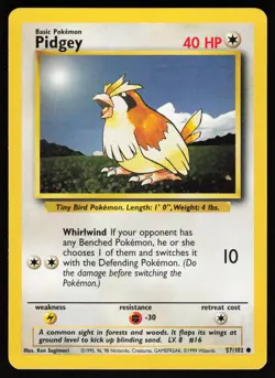 Pidgey 57 102 C Base Set Unlimited Pokemon Lightly Played - Image 1