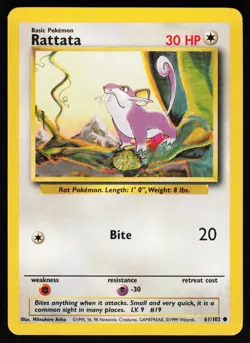 Rattata 61 102 C Base Set Unlimited Pokemon Lightly Played - Image 1