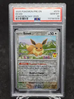 Eevee Pokemon Day 074/131 Prismatic Evolutions Stamped Promo English PSA 10 Holo - Image 1