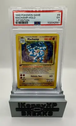 1999 Pokemon Base Set Machamp Holo 1st Edition #8/102 PSA 5 - Image 1