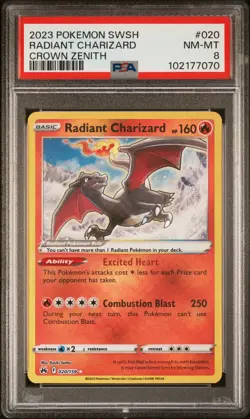 2023 Pokemon Crown Zenith Radiant Charizard 020/159 PSA 8 NM-MT - Image 1