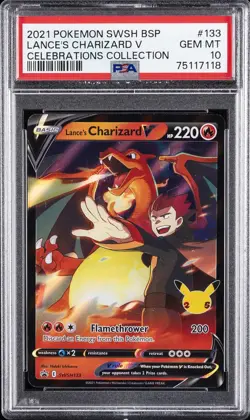 2021 POKEMON SWSH BLACK STAR PROMO CELEBRATIONS COLL LANCE'S CHARIZARD V PSA 10 - Image 1