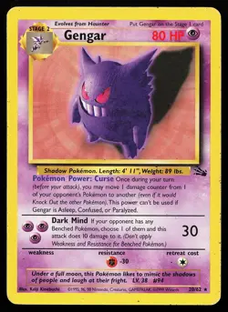 Gengar 20/62 Unlimited Rare Fossil Pokemon Card - Image 1