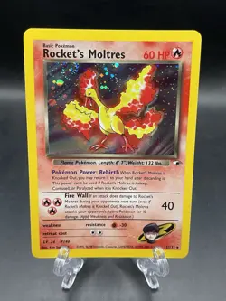 Pokemon TCG Rocket’s Moltres Holo Rare Card 12/132 Gym Heroes Unlimited NM Swirl - Image 1