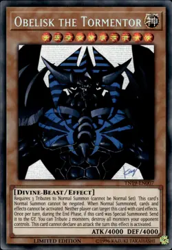 Obelisk The Tormentor - Prismatic Secret Rare Limited Ed TN19-EN007 NM YuGiOh - Image 1