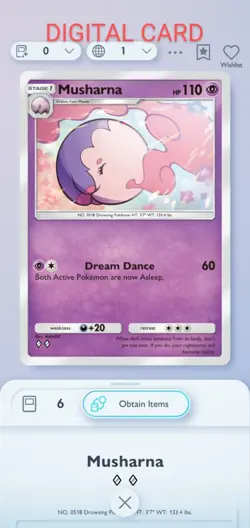 Pokemon Pocket Mobile Game Wisdom Of Sea And Sky Set Musharna ◇◇ Rare Trade Card - Image 1