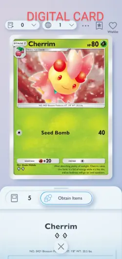 Pokemon Pocket Mobile Game Wisdom Of Sea And Sky Set Cherrim ◇◇Rare Digital Card - Image 1