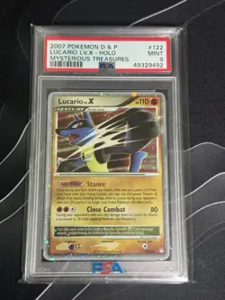 2007 Pokemon Lucario Lv.X Holo #122 Diamond and Pearl Mysterious Treasures PSA 9 - Image 1