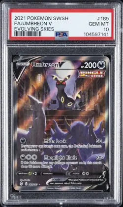 2021 POKEMON SWORD & SHIELD EVOLVING SKIES #189 FULL ART/UMBREON V PSA 10 - Image 1