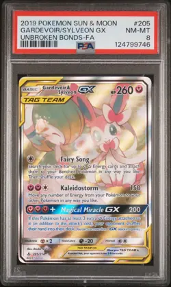 Pokemon TCG 2019 SM Unbroken Bonds Gardevoir & Sylveon GX 205/214 PSA 8 RegradeU - Image 1