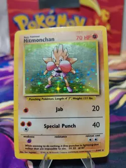 Pokemon TCG Hitmonchan Base Set Holo Unlimited Rare Card 7/102 HEAVY PLAYED - Image 1