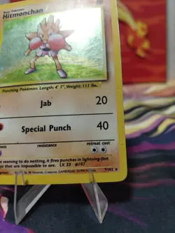Pokemon TCG Hitmonchan Base Set Holo Unlimited Rare Card 7/102 HEAVY PLAYED - Image 5