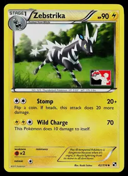 Pokemon Card - Zebstrika (League Promo) Crosshatch 42/114 Holo Reverse Holo - Image 1