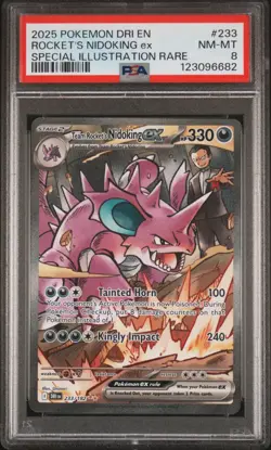 2025 POKEMON DRI EN ROCKET'S NIDOKING EX SPECIAL ILLUSTRATION RARE #233 PSA 8 - Image 1