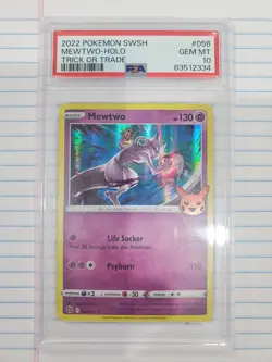 2022 POKEMON SWSH #056 MEWTWO-HOLO TRICK OR TRADE PSA 10 - Image 1