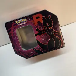 Pokemon TCG Team Rocket Mewtwo ex EMPTY Tin Metal Case Red Black - Image 1