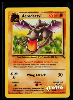 Aerodactyl 16/62 Fossil Pokemon Unlimited LP/MP - Image 1
