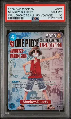 2026 ONE PIECE PROMOS COLLEGE BASKETBALL: US VOYAGE MONKEY D. LUFFY #055 PSA 10 - Image 1