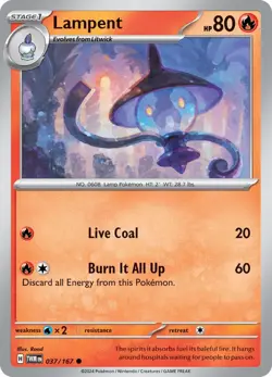 Pokemon Lampent 037/167 SV06: Twilight Masquerade - Image 1
