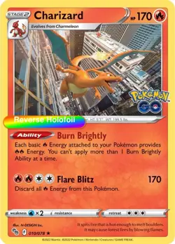 Pokemon Charizard 010/078 Pokemon GO Reverse Holofoil - Image 1