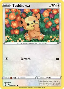 Pokemon Teddiursa 126/203 SWSH07: Evolving Skies - Image 1
