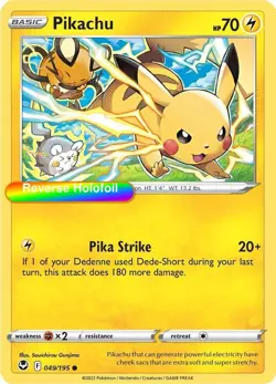 Pokemon Pikachu 049/195 SWSH12: Silver Tempest Reverse Holofoil - Image 1
