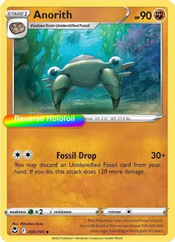 Pokemon Anorith 095/195 SWSH12: Silver Tempest Reverse Holofoil - Image 1