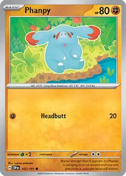 Phanpy - 102/191 SSP 102/191 Pokemon SV08: Surging Sparks Common Reverse Holo... - Image 1
