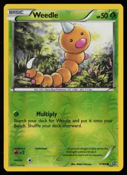 Weedle 1/160 Reverse Holofoil Pokemon TCG XY - Primal Clash LP - Image 1