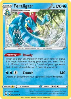 Feraligatr (057/264) Holofoil Holo Rare NM SWSH08 SWSH08: Fusion Strike Pokem... - Image 1