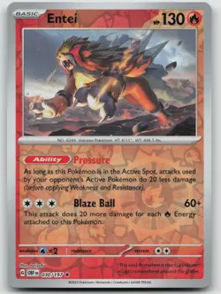 Entei 030/197 Rare Obsidian Flames Pokemon Reverse Holo Near Mint - Image 1