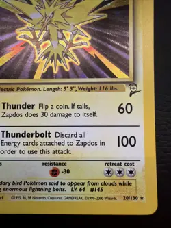 Zapdos 20/130 Holo Rare Base Set 2 Pokemon Holo Lightly Played - Image 4
